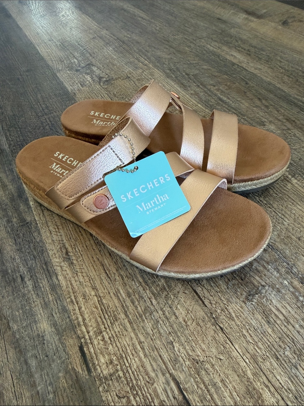 Skechers X Martha Stewart Breezie-Shiny Luster Wedge Sandals US 6.5 Rose Gold